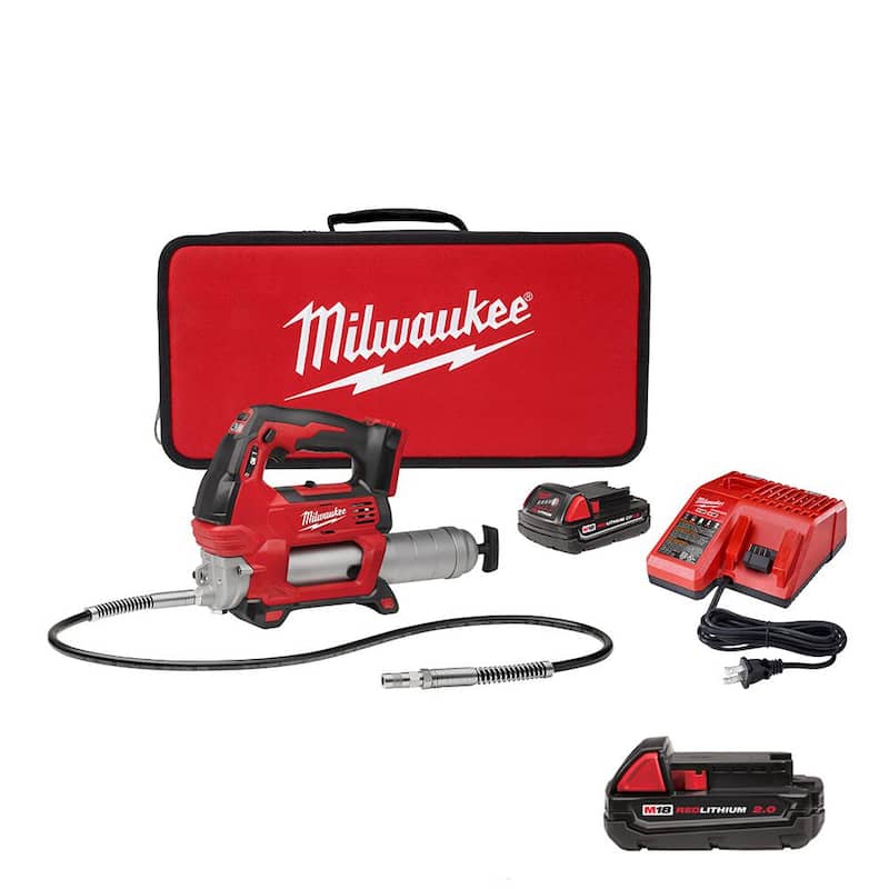 Milwaukee M18 18V Lithium-Ion Cordless 2-Speed Grease Gun Kit with M18 2.0 Ah Compact Battery - 2646-21CT-48-11-1820