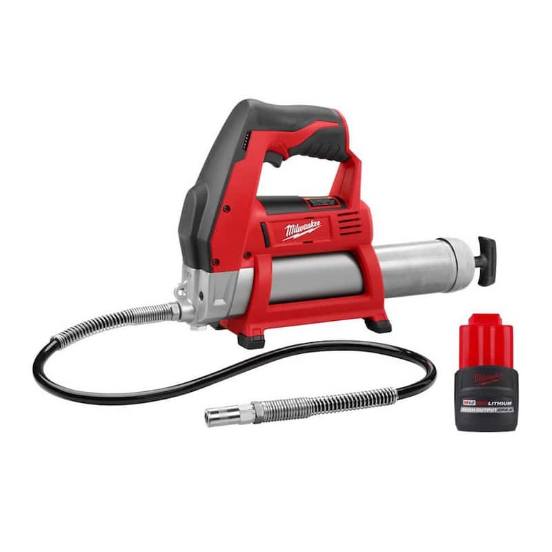 Milwaukee M12 12-Volt Lithium-Ion Cordless Grease Gun with M12 12-Volt Lithium-Ion CP High Output 2.5 Ah Battery Pack - 2446-20-48-11-2425