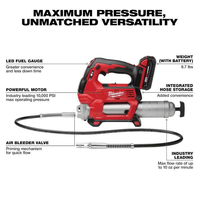 Milwaukee M18 18V Lithium-Ion Cordless Grease Gun 2-Speed with (3) Batteries, Charger, Tool Bag - 2646-21CT-48-11-1837