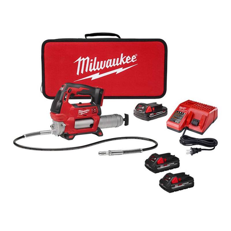Milwaukee M18 18V Lithium-Ion Cordless Grease Gun 2-Speed with (3) Batteries, Charger, Tool Bag - 2646-21CT-48-11-1837