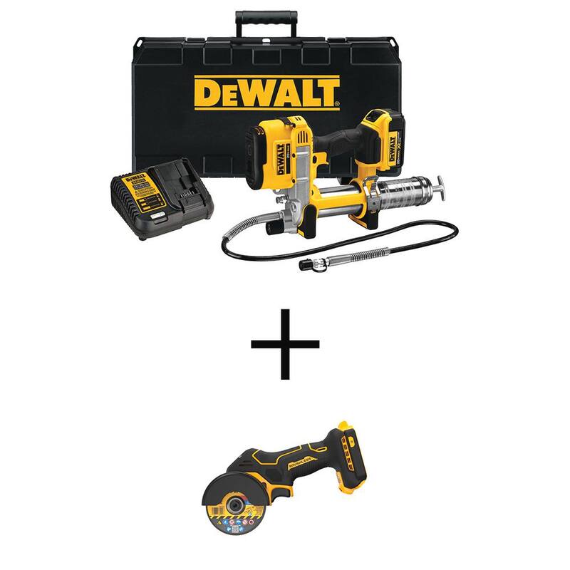 DEWALT 20V MAX Cordless 10,000 PSI Variable Speed Grease Gun and 3 in. Cut-Off Tool with (1) 20V 4.0Ah Battery, and Charger - DCGG571M1WS438B