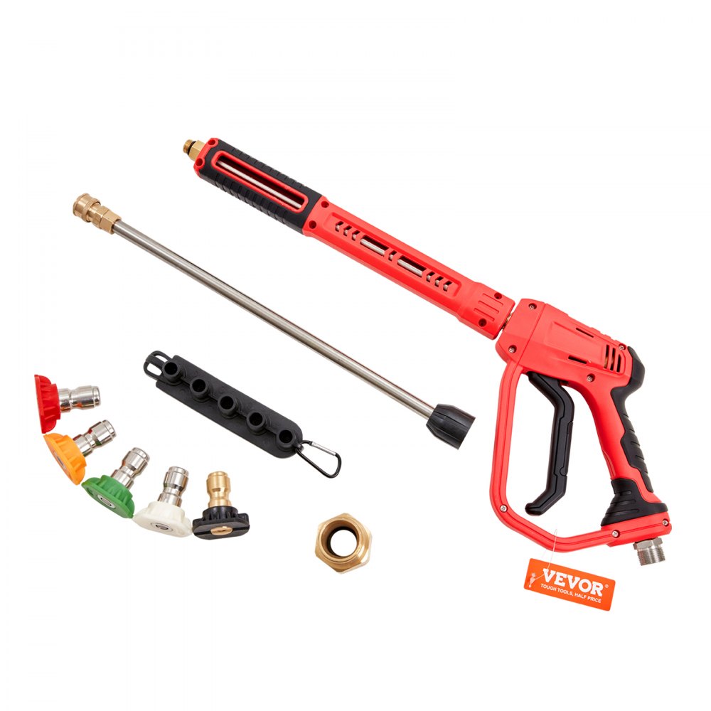 VEVOR High Pressure Washer Gun, 4000 PSI, Power Washer Spay Gun with Replacement Extension Wand, M22-14mm Inlet & 1/4'' Outlet Hose Connector Foam Gun, Pressure Washer Handle with 5 Nozzle Tips - ZBJQ4000PSIM2TBKPV0