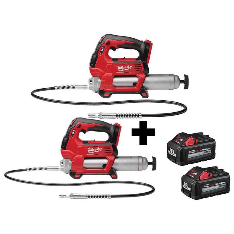 Milwaukee M18 18V Lithium-Ion Cordless Grease Gun 2-Speed (Tool-Only) with (2-Pack) 6.0 Ah Batteries - 2646-20-2646-20-48-11-1862