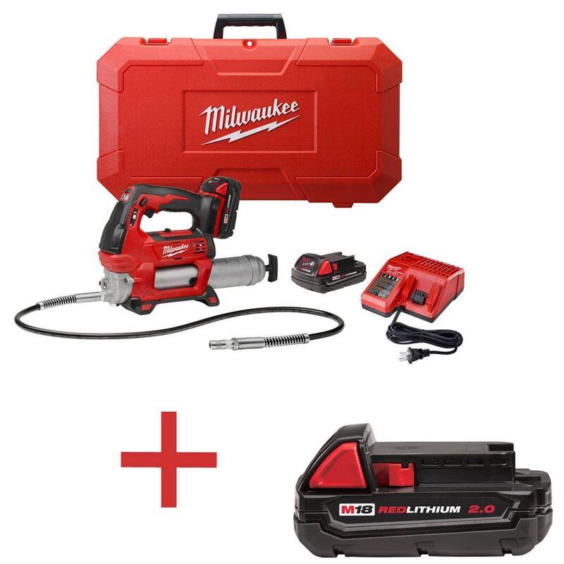 Milwaukee M18 18V Lithium-Ion Cordless 2-Speed Grease Gun 2 Battery Kit with M18 2.0 Ah Compact Battery - 2646-22CT-48-11-1820
