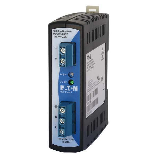 Eaton DC Power Supply, 100/240V AC, 24V DC, 60W, 2.50A, DIN Rail - PSG60N24RP