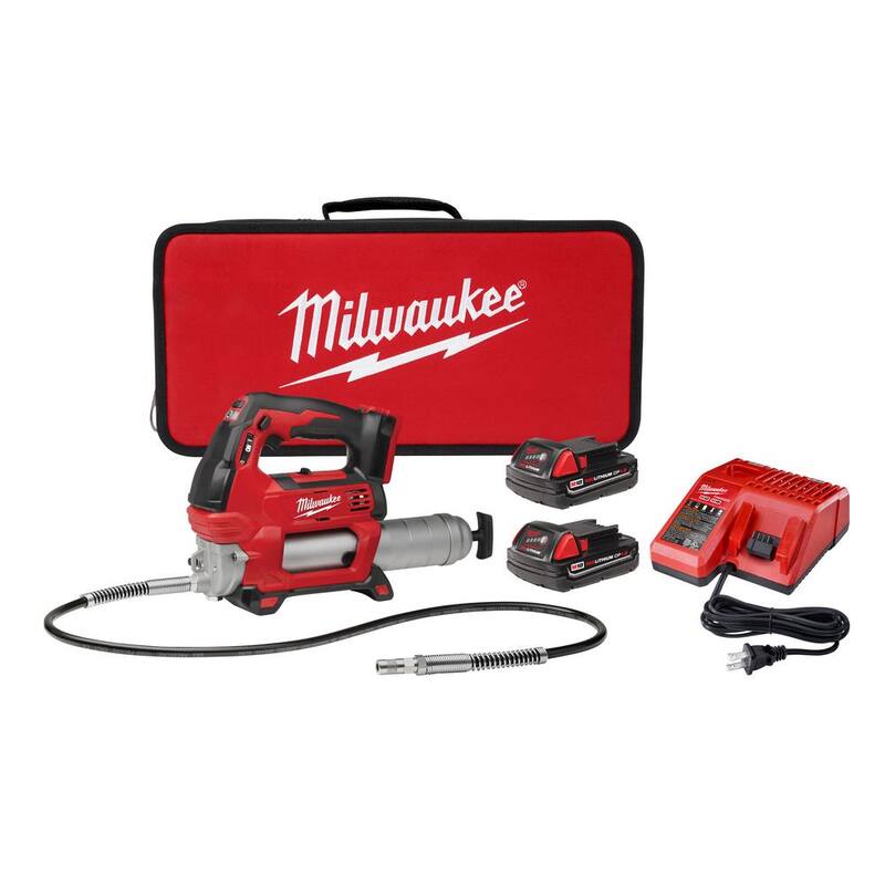 Milwaukee M18 18V Lithium-Ion Cordless Grease Gun 2-Speed with (2) 1.5Ah Batteries, Charger, Tool Bag - 2646-22CT