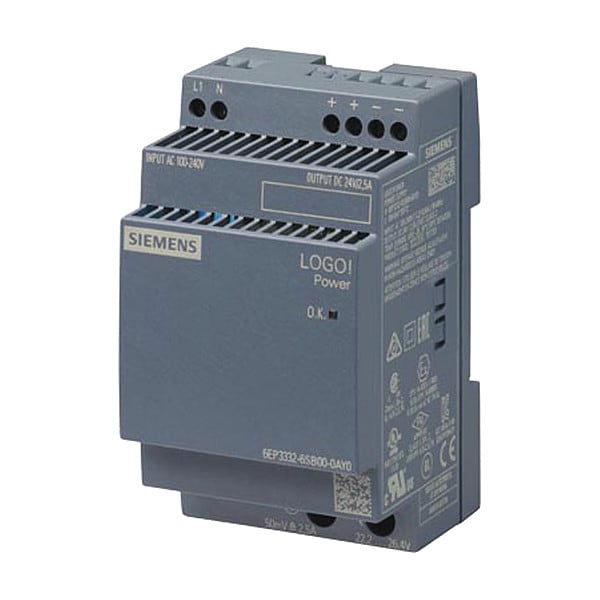 Siemens Stabilized Power Supply, 100/240V AC, 24V DC, 60W, 2.5A, DIN Rail - 6EP33326SB000AY0