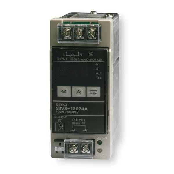 Omron DC Power Supply, 100/240V AC, 24V DC, 120W, 5A, DIN Rail - S8VS-12024A