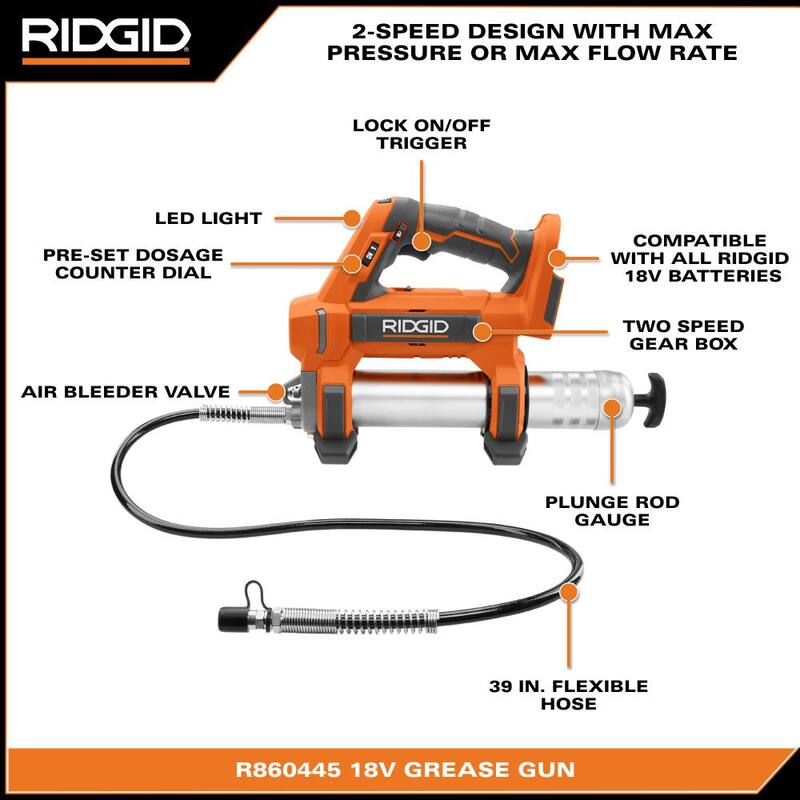 RIDGID 18V Cordless Grease Gun Kit with (1) 2.0 Ah Battery and Charger - R860445KN
