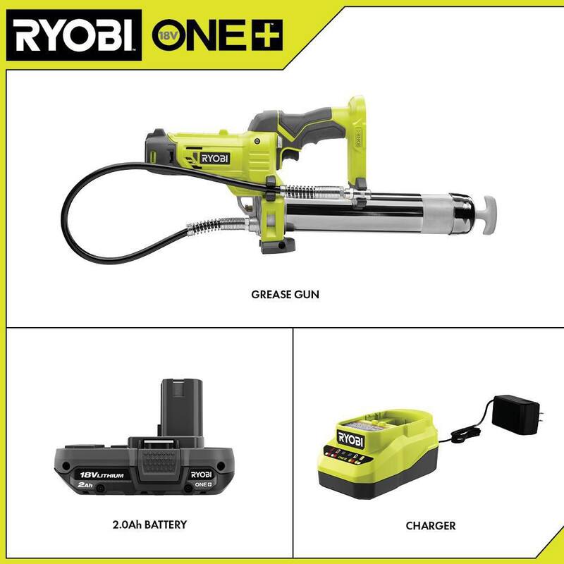 RYOBI ONE+ Grease Gun Kit w/2.0Ah Battery and Charger - P3410K1N