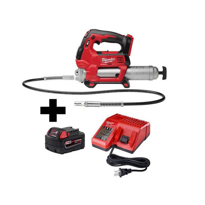Milwaukee M18 18V Lithium-Ion Cordless Grease Gun 2-Speed W/M18 Starter Kit W/one 5.0 Ah Battery and Charger - 2646-20-48-59-1850