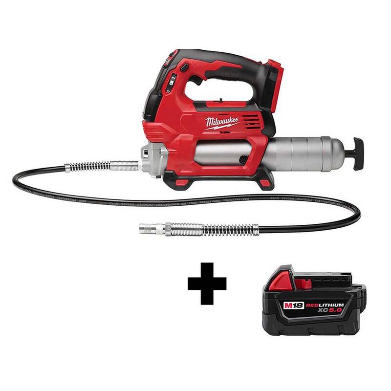 Milwaukee M18 18V Lithium-Ion Cordless Grease Gun 2-Speed W/ M18 5.0 Ah Battery - 2646-20-48-11-1850