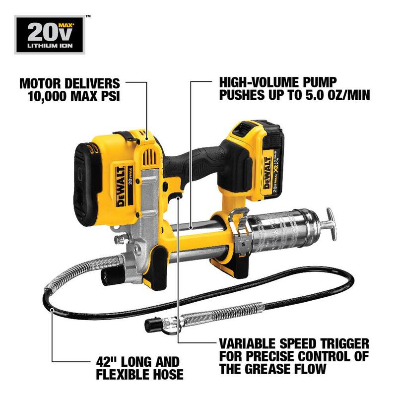 DEWALT 20V MAX Lithium-Ion Cordless Grease Gun Kit and (1) 20V MAX Premium Lithium-Ion 5.0Ah Battery - DCGG571M1W205