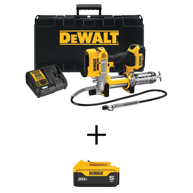 DEWALT 20V MAX Lithium-Ion Cordless Grease Gun Kit and (1) 20V MAX Premium Lithium-Ion 5.0Ah Battery - DCGG571M1W205