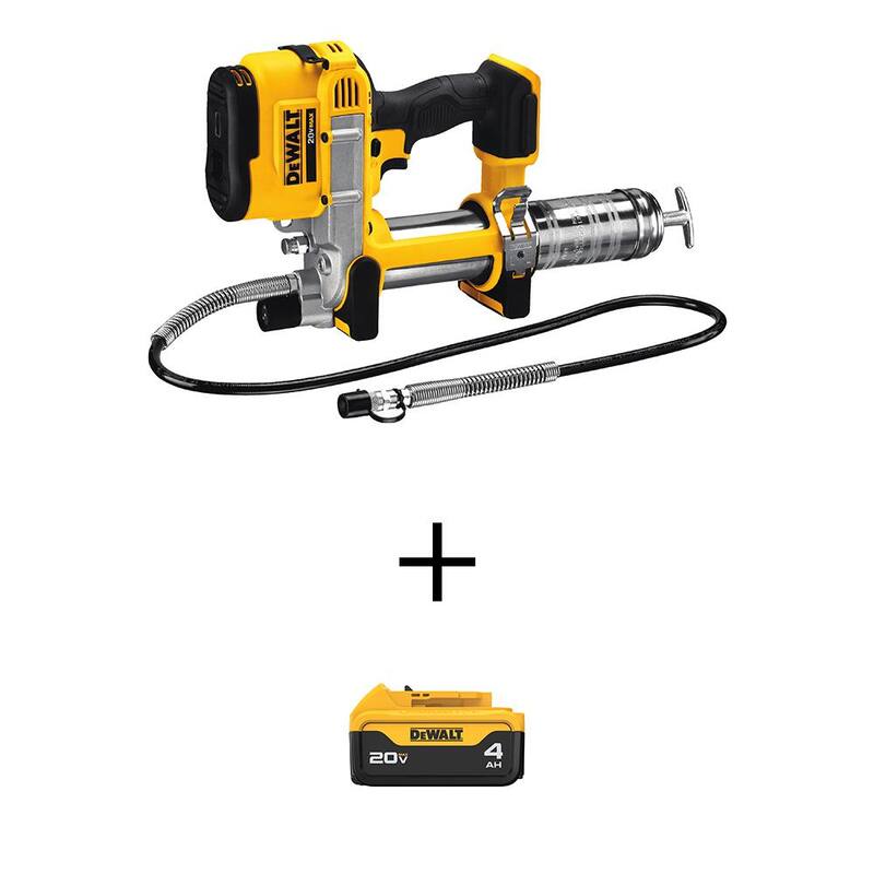 DEWALT 20V MAX Cordless 10,000 PSI Variable Speed Grease Gun and (1) 20V MAX Premium Lithium-Ion 4.0Ah Battery - DCGG571Bw4b