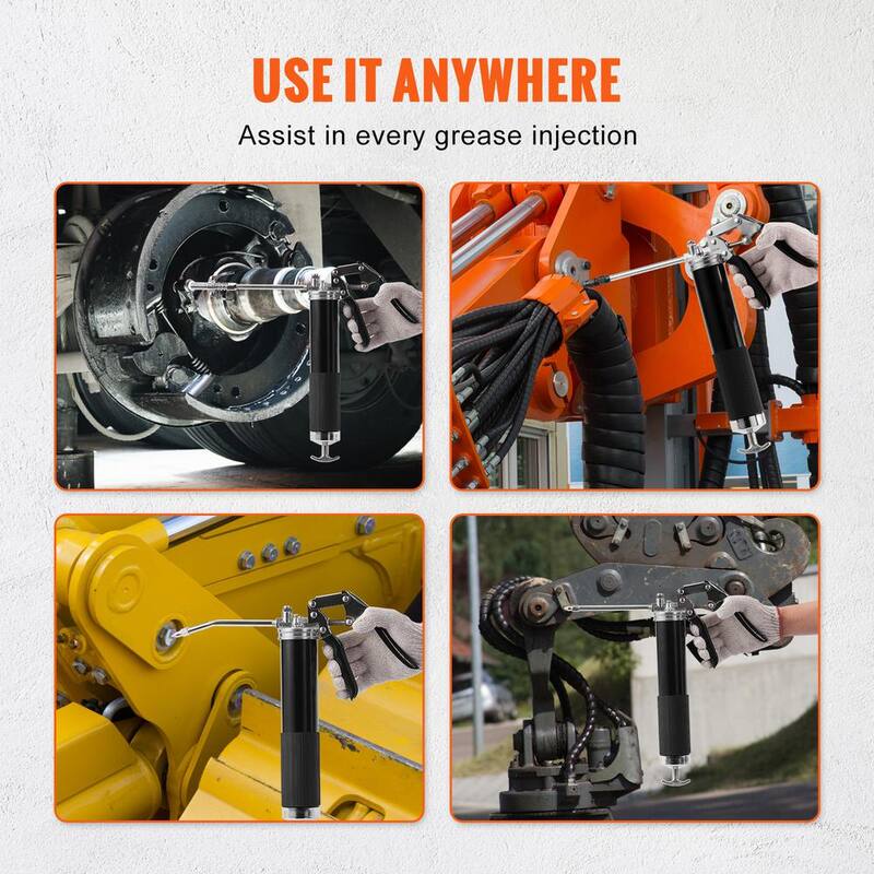 VEVOR Pistol Grip Grease Gun 6000 PSI Heavy Duty Professional Grease Gun with 17.72 in. Flexible Hose 14 oz. Capacity - SDHYQZXSQSW18DE5JV0