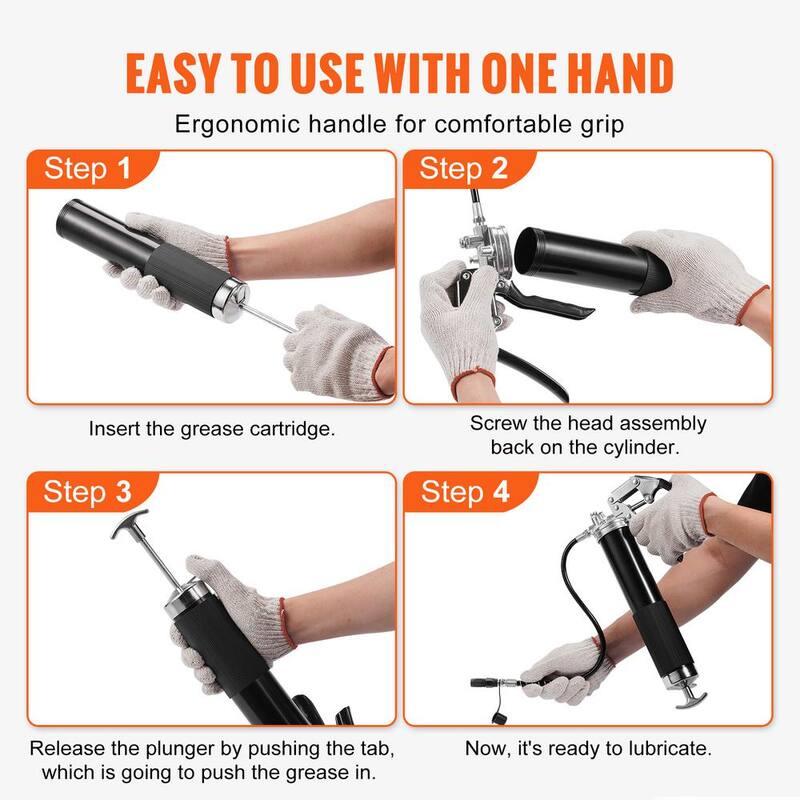 VEVOR Pistol Grip Grease Gun 6000 PSI Heavy Duty Professional Grease Gun with 17.72 in. Flexible Hose 14 oz. Capacity - SDHYQZXSQSW18DE5JV0