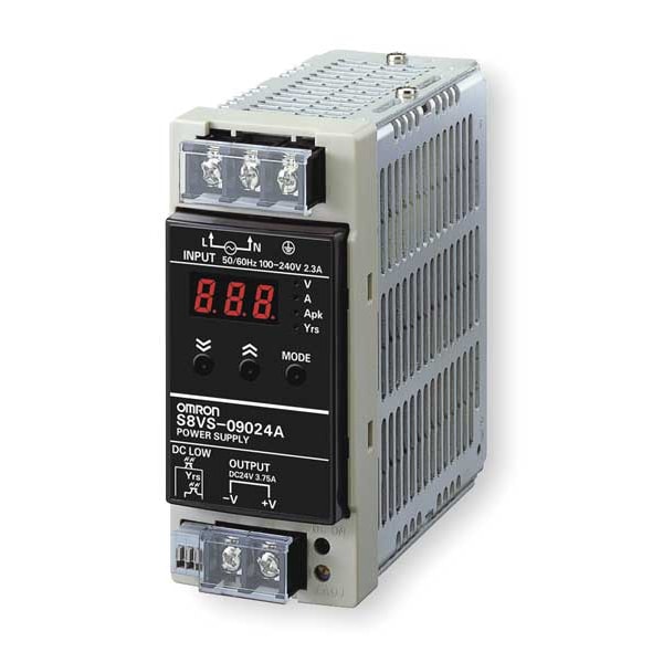 Omron DC Power Supply, 100/240V AC, 24V DC, 90W, 3.75A, DIN Rail - S8VS-09024A