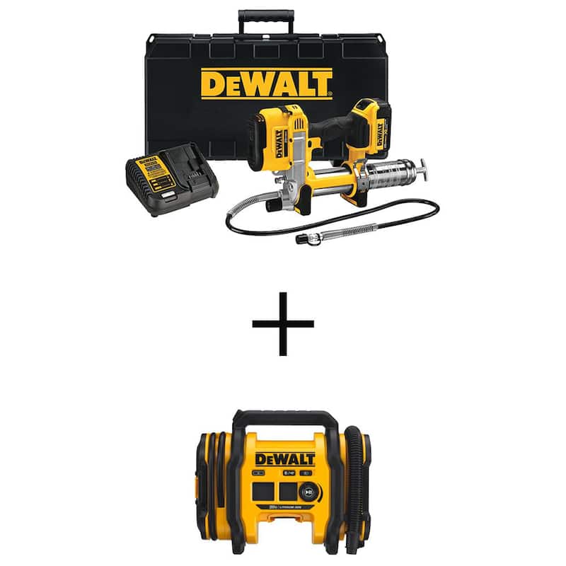 DEWALT 20V MAX Cordless 10,000 PSI Variable Speed Grease Gun and Cordless Electric Portable Inflator with 4Ah Battery & Charger - DCGG571M1W020IB