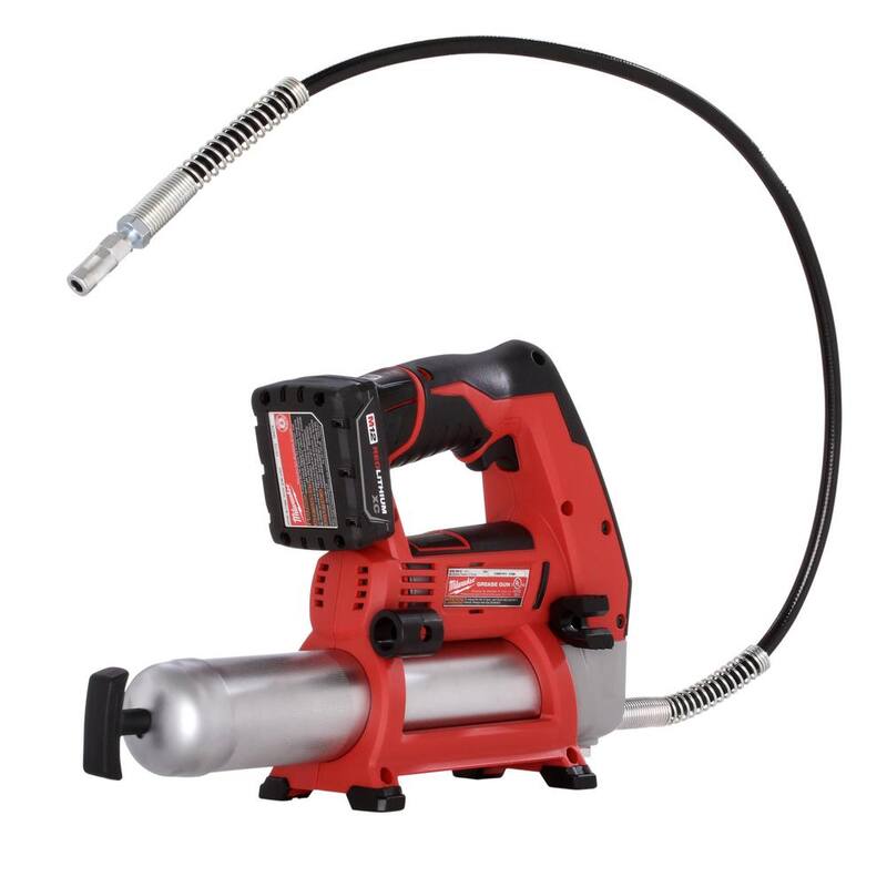 Milwaukee M12 12-Volt Lithium-Ion Cordless Grease Gun Kit with One 3.0 Ah Battery, Charger and Tool Bag with M12 Soldering Iron - 2446-21XC-2488-20