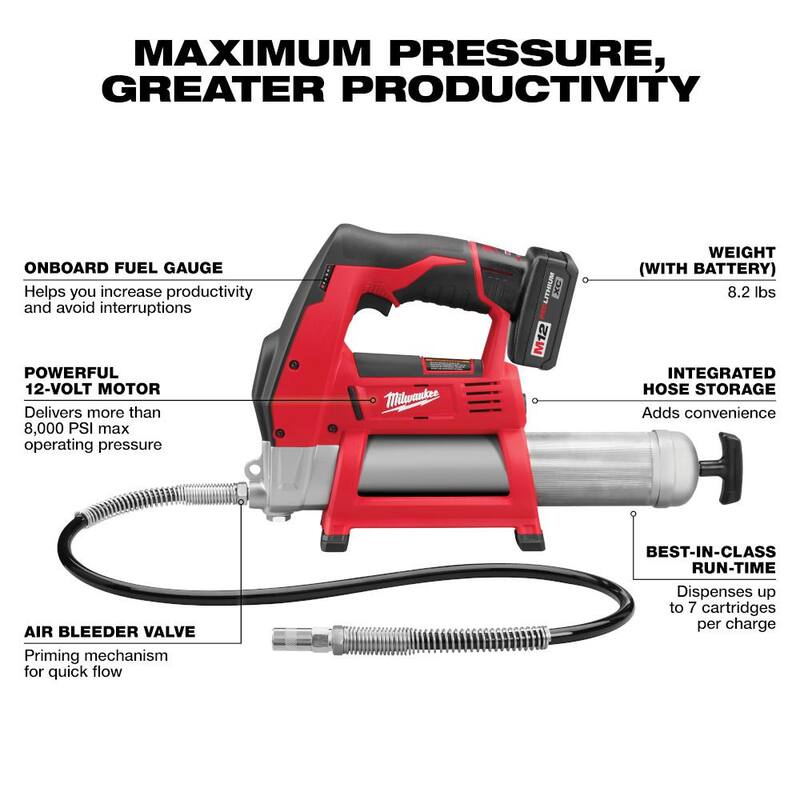 Milwaukee M12 12-Volt Lithium-Ion Cordless Grease Gun Kit with One 3.0 Ah Battery, Charger and Tool Bag with M12 Soldering Iron - 2446-21XC-2488-20