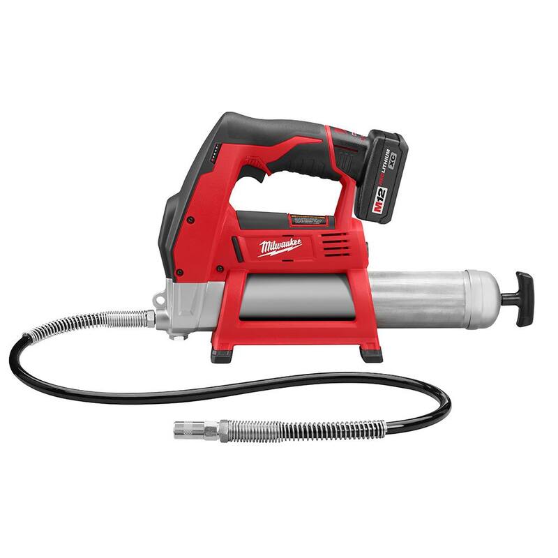 Milwaukee M12 12-Volt Lithium-Ion Cordless Grease Gun Kit with One 3.0 Ah Battery, Charger and Tool Bag with M12 Soldering Iron - 2446-21XC-2488-20