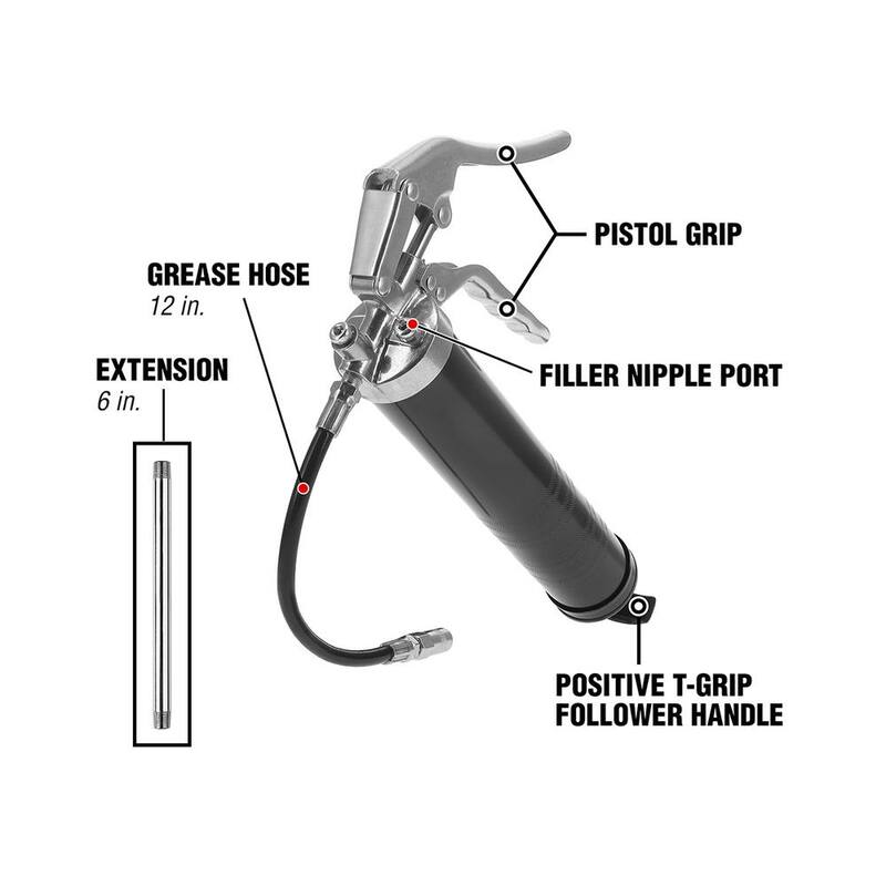 Workforce Heavy-Duty Pistol Grip Grease Gun with 12 in. Flex Extension - L1325