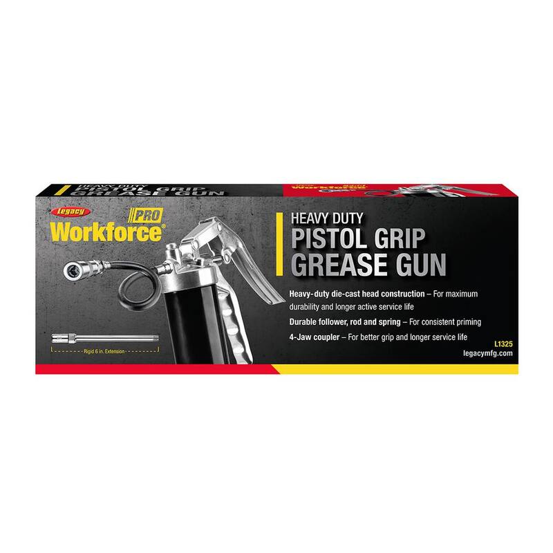 Workforce Heavy-Duty Pistol Grip Grease Gun with 12 in. Flex Extension - L1325
