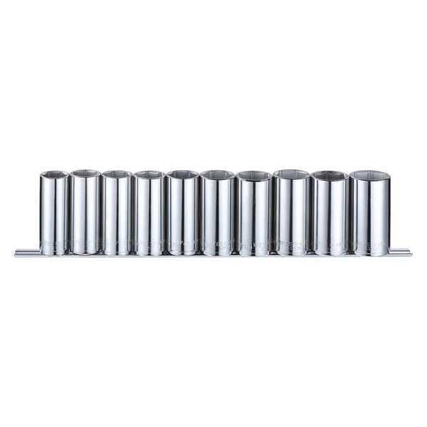 Westward 1/2" Drive Socket Set Metric 10 Pieces 22 mm to 32 mm , Chrome - 53PN68