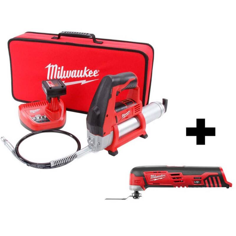 Milwaukee M12 12V Lithium-Ion Cordless Grease Gun Kit with M12 Multi-Tool - 2446-21XC-2426-20