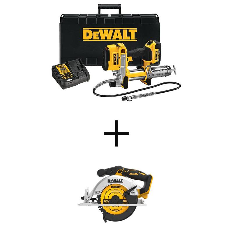 DEWALT 20V MAX Cordless 10,000 PSI Variable Speed Grease Gun and Brushless 6-1/2 in. Circular Saw with 4Ah Battery and Charger - DCGG571M1WS565B