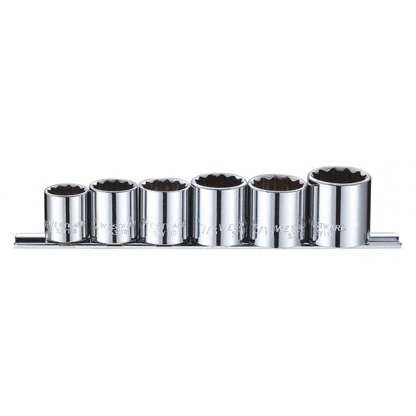Westward 3/8" Drive Socket Set SAE 6 Pieces 11/16 in to 1 in , Chrome - 53PN42