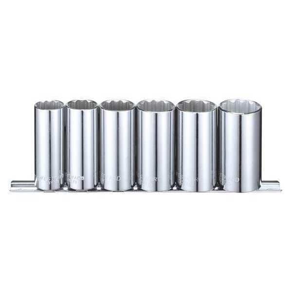 Westward 3/8" Drive Socket Set SAE 6 Pieces 11/16 in to 1 in , Chrome - 53PN44