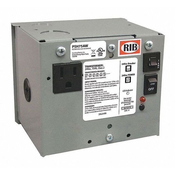 Functional Devices-Rib Enclosed Power Supply, 480/277/240/208/120V AC, 24V AC, 75VA - PSH75AW