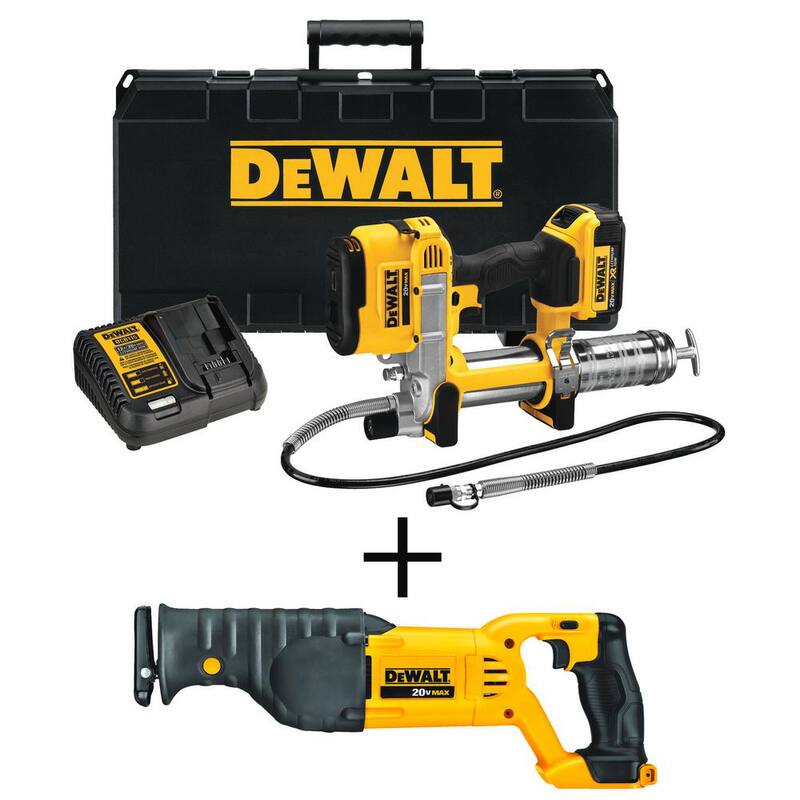 DEWALT 20V MAX Lithium Ion Cordless Grease Gun Kit, 20V MAX Cordless Reciprocating Saw, (1) 20V 4.0Ah Battery, and Charger - DCGG571M1W380B