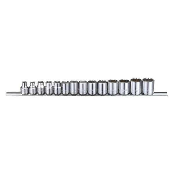 Westward 3/8" Drive Socket Set Metric 14 Pieces 6 mm to 19 mm , Chrome - 53PN49