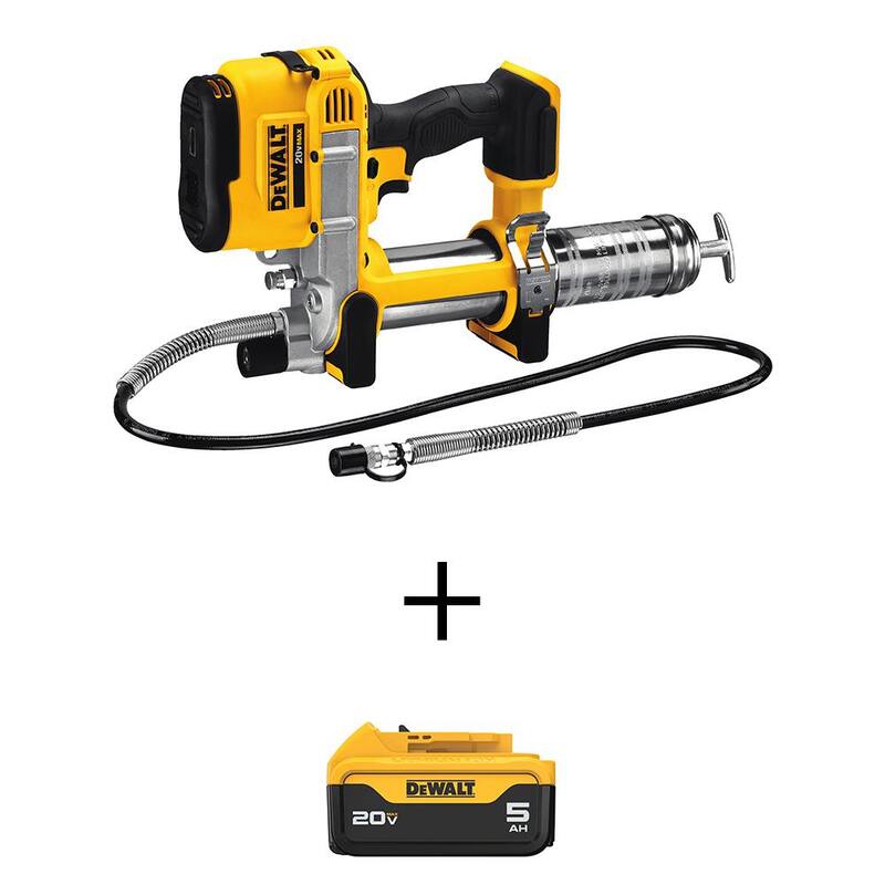 DEWALT 20V MAX Cordless 10,000 PSI Variable Speed Grease Gun and (1) 20V MAX Premium Lithium-Ion 5.0Ah Battery - DCGG571BW205