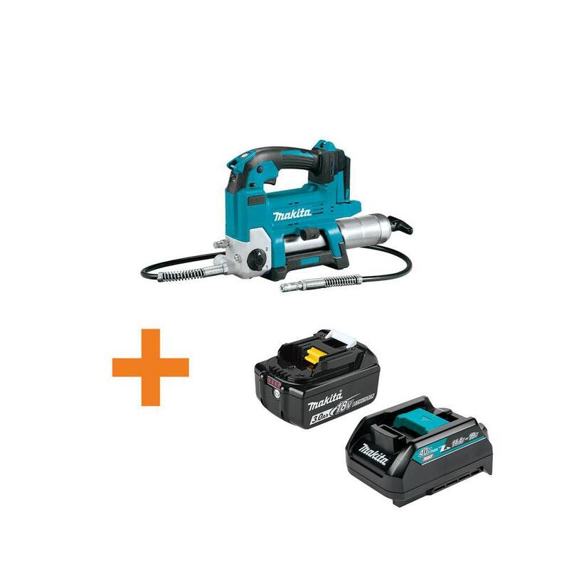 Makita 18V LXT Lithium-Ion Grease Gun with bonus 18-Volt LXT Lithium-Ion 3.0Ah Battery and 18V LXT Adapter for XGT Chargers - XPG01ZBL30ADP10