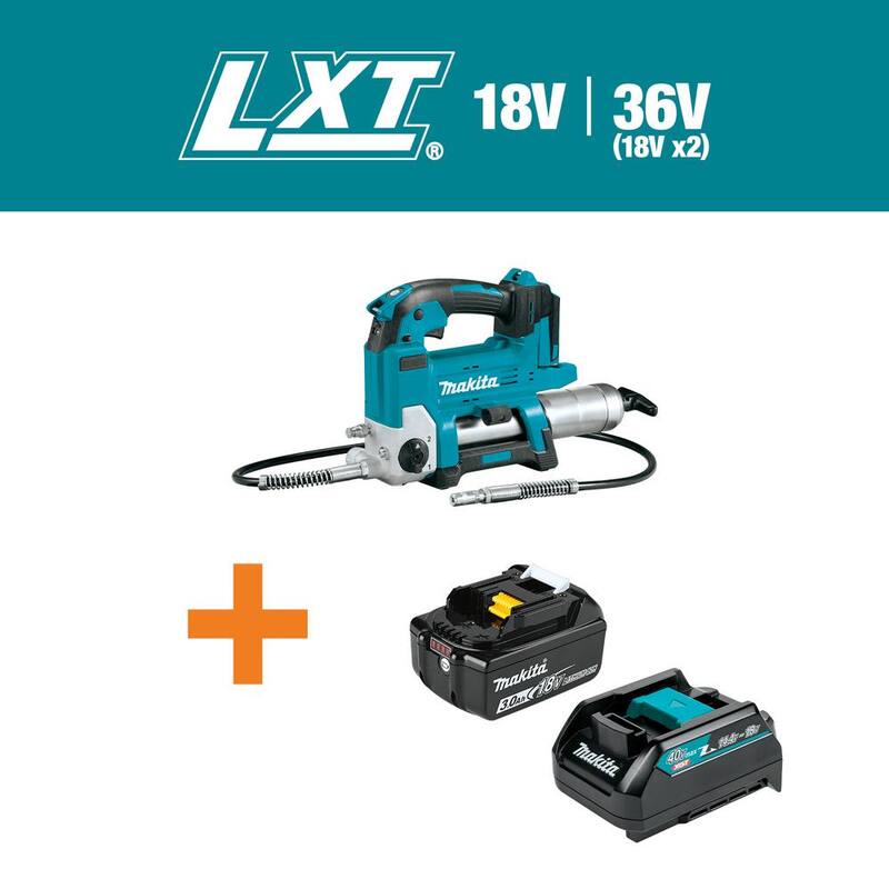 Makita 18V LXT Lithium-Ion Grease Gun with bonus 18-Volt LXT Lithium-Ion 3.0Ah Battery and 18V LXT Adapter for XGT Chargers - XPG01ZBL30ADP10