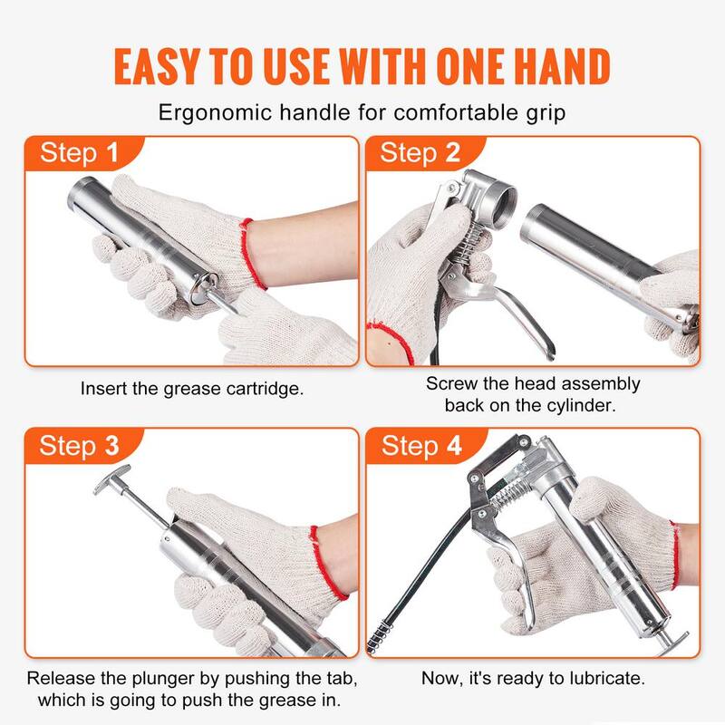 VEVOR Pistol Grip Grease Gun 3500 PSI Heavy Duty Professional Grease Gun with 11.65 in. Flexible Hose 4 oz. Capacity - SDHYQSQSW12INN429V0
