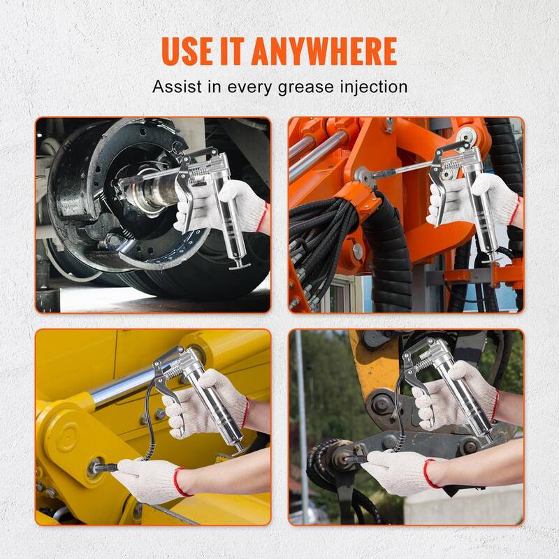 VEVOR Pistol Grip Grease Gun 3500 PSI Heavy Duty Professional Grease Gun with 11.65 in. Flexible Hose 4 oz. Capacity - SDHYQSQSW12INN429V0