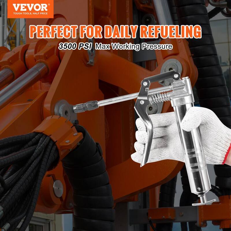 VEVOR Pistol Grip Grease Gun 3500 PSI Heavy Duty Professional Grease Gun with 11.65 in. Flexible Hose 4 oz. Capacity - SDHYQSQSW12INN429V0