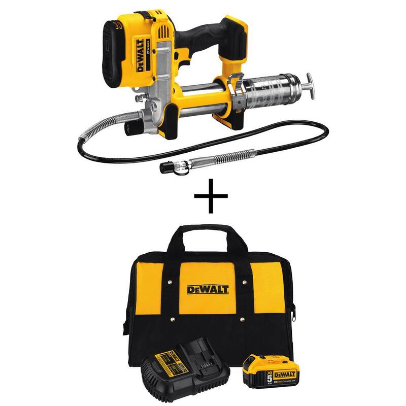 DEWALT 20-Volt Max Cordless Grease Gun (Tool-Only) with Battery Pack, Charger &  Kit Bag - DCB205CKWDCGG571B