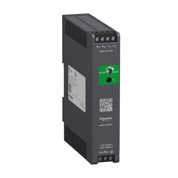 Schneider Electric Power Supply, 120/375V DC; 85/264V AC, 24V DC, 75W, 3.13A, DIN Rail - ABLS1A24031