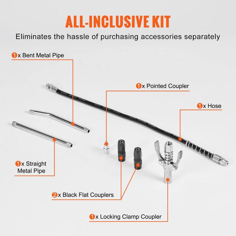 VEVOR Air Operated Grease Gun, 6000PSI, 14 oz./400 CC Capacity Heavy Duty Pneumatic Grease Gun, with 18.5 in. Flexible Hose - QD18IN6000PSIEXBEV0-819