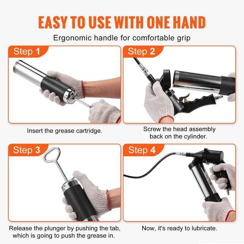 VEVOR Air Operated Grease Gun, 6000PSI, 14 oz./400 CC Capacity Heavy Duty Pneumatic Grease Gun, with 18.5 in. Flexible Hose - QD18IN6000PSIEXBEV0-819
