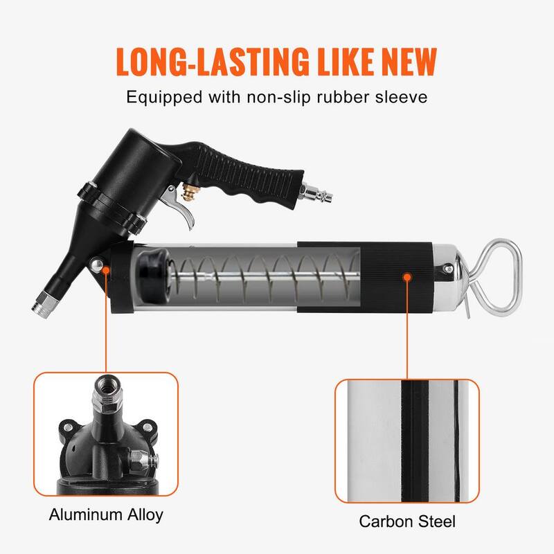 VEVOR Air Operated Grease Gun, 6000PSI, 14 oz./400 CC Capacity Heavy Duty Pneumatic Grease Gun, with 18.5 in. Flexible Hose - QD18IN6000PSIEXBEV0-819