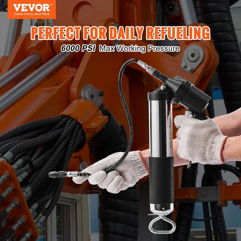 VEVOR Air Operated Grease Gun, 6000PSI, 14 oz./400 CC Capacity Heavy Duty Pneumatic Grease Gun, with 18.5 in. Flexible Hose - QD18IN6000PSIEXBEV0-819