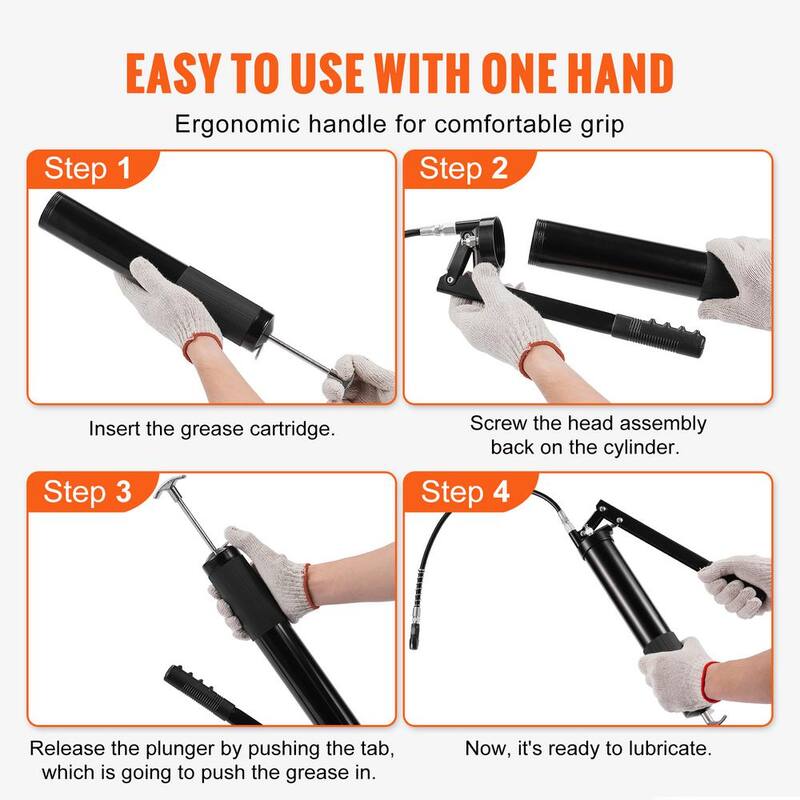 VEVOR Grease Gun, 10000 PSI Max. Working Pressure, 20 oz./600 CC Capacity Heavy Duty Lever Action Grease Gun Kit - SDHYQGGSW18IN6SQRV0-805