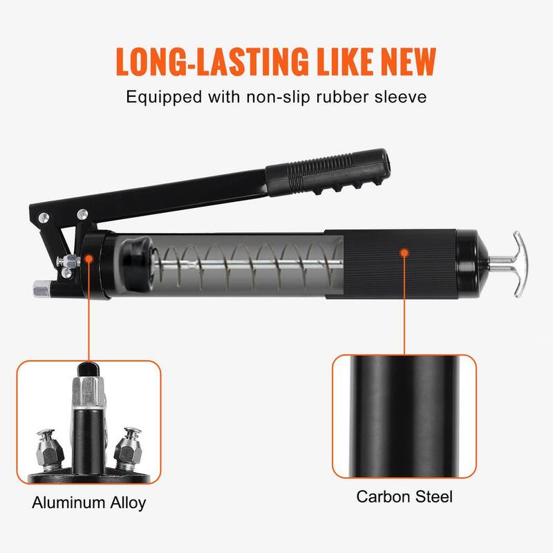 VEVOR Grease Gun, 10000 PSI Max. Working Pressure, 20 oz./600 CC Capacity Heavy Duty Lever Action Grease Gun Kit - SDHYQGGSW18IN6SQRV0-805
